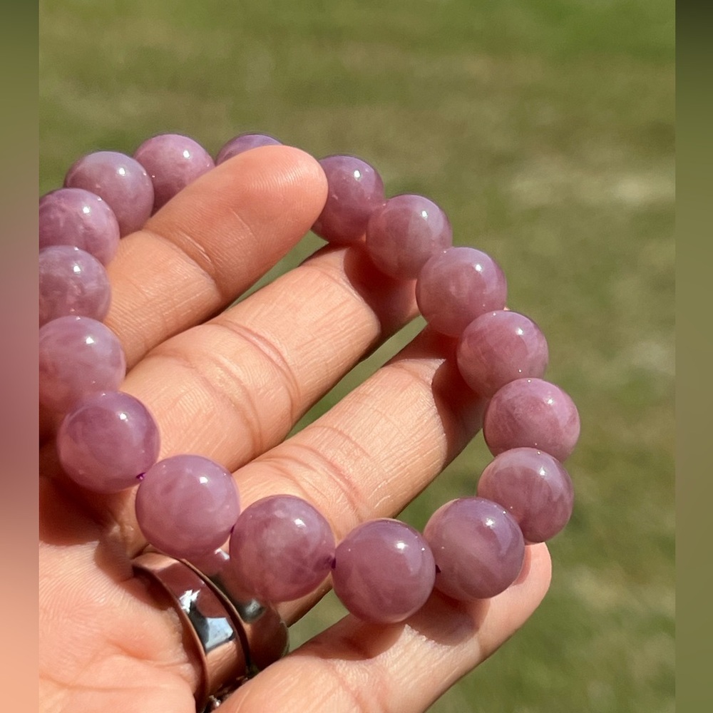 Purple Flower Agate Beaded Bracelet 11mm
